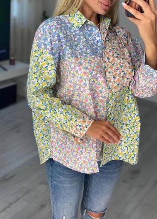 Накладной платеж ❤ турецкая хлопковая оверсайз рубашка в мелкий цветочный принт1 фото