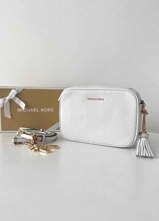 Жіноча брендова сумка michael kors ginny leather crossbody bag white оригінал жіноча сумочка кросбоді майкл мішель корс подарунок дружині дівчині