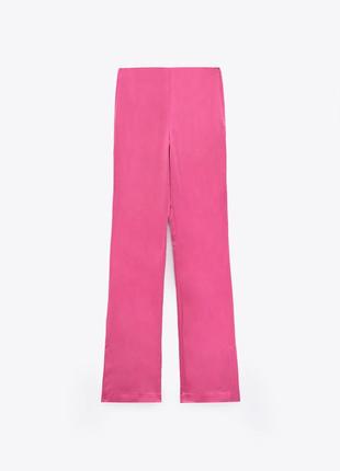 Штани брюки кльош малинові рожеві атлас сатин zara wide leg2 фото