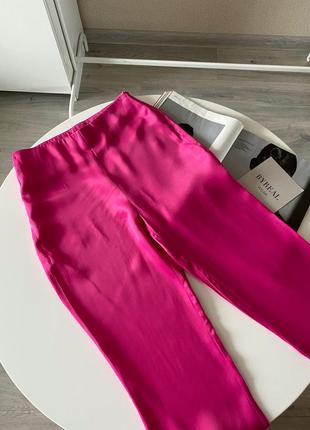 Штани брюки кльош малинові рожеві атлас сатин zara wide leg3 фото