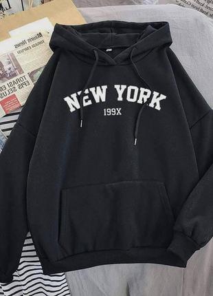 Спортивный худи с принтом 1950 йорк new york оверсайз с капюшоном толстовка серый розовый черный зеленый трендовый стильный