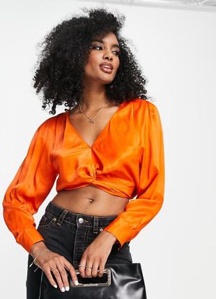 Mango помаранчева сатинова обʼємна блуза овертайм атласна5 фото