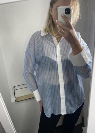 Рубашка блуза зара zara женская полупрозрачная полосатая из органзы2 фото
