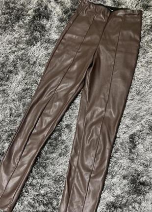 Кожаные лосины лосины брюки высокая талия завышенная посадка2 фото