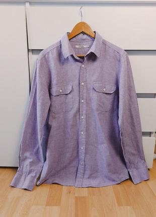 Бледно фиолетовая рубашка из льна и хлопка