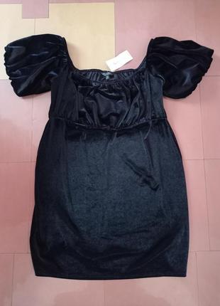 Чорне оксамитове стрейчеве плаття з відкритими плечима9 фото