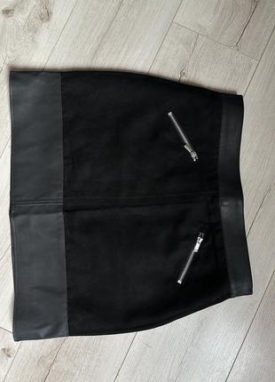 Спідниця зі штучної замші зі вставками зі штучної шкіри h&m4 фото
