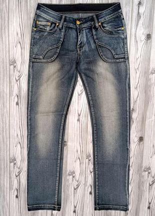 Женские джинсы с потертостями прямой крой тянутся р.48-50\32