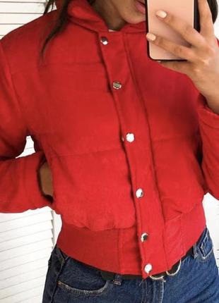 Куртка пуффер осінь червона базова стильна 20203 фото