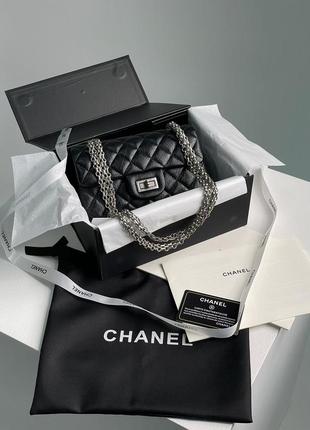 Сумка женская в стиле chanel 2.55 reissue double flap leather bag black/silver