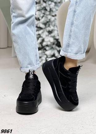 Трендові жіночі кросівки чорні на високій підошві / снікерси на платформі vovk / кроссовки женские весна на высокой подошве4 фото