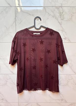Крутая бордовая блуза / сетка со звездочками pull &amp; bear3 фото
