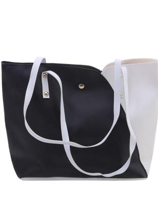 Жіноча чорно-біла сумка - тоут сумка через плече9 фото