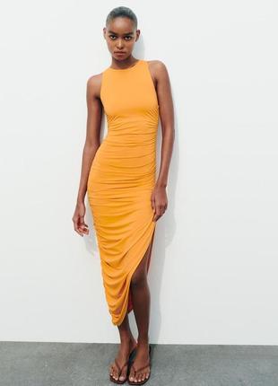 Облегающее платье оранжевое zara new4 фото