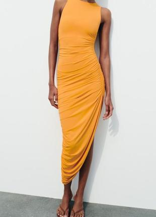 Облегающее платье оранжевое zara new5 фото