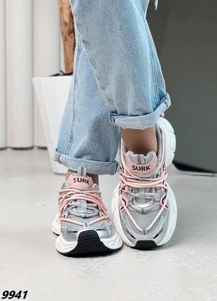 Кросівки під бренд жіночі срібло + родні кроссовки на весну сетка на платформе8 фото