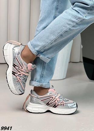 Кросівки під бренд жіночі срібло + родні кроссовки на весну сетка на платформе5 фото
