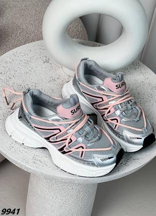 Кросівки під бренд жіночі срібло + родні кроссовки на весну сетка на платформе4 фото
