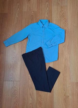 Нарядный набор для мальчика/синие брюки для мальчика/голубая рубашка с длинным рукавом для мальчика