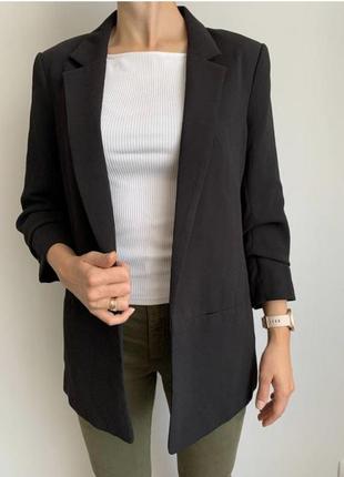 Жакет длинный. пиджак женский черный3 фото