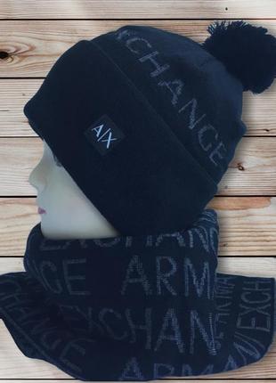 Чоловіча шапка і шарф комплект armani exchange