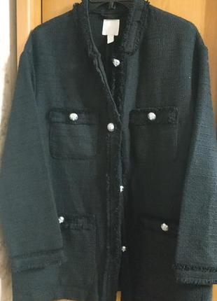 Твидовый пиджак оверсайз с необработанным краем6 фото