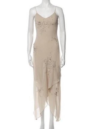 Maria grachvogel вечірня сукня вишита бісером сукня з шовку плаття комбінація вечернее платье расшитое бисером нарядное платье миди экрю