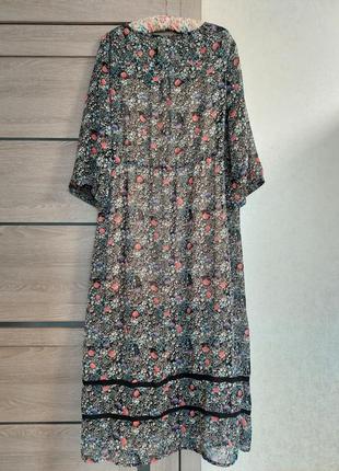 Черное шифоновое платье макси в мелкий цветочный принт🔹свободный крой🔹длинный рукав joe browns (размер 20-24)3 фото
