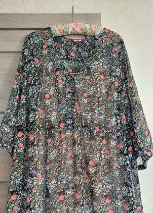 Черное шифоновое платье макси в мелкий цветочный принт🔹свободный крой🔹длинный рукав joe browns (размер 20-24)7 фото