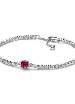 Оригинал пандора оригинальный серебряный браслет 592403c01 серебро теннисный дизайн камни паве красный круглый камень с биркой новый