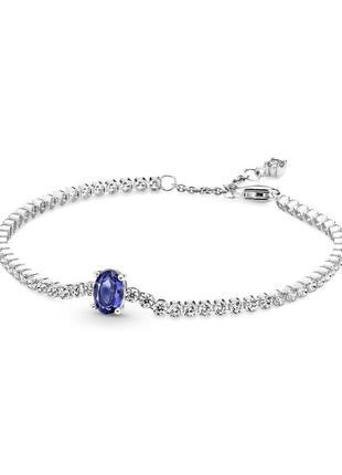 Оригинал пандора оригинальный серебряный браслет 590039c01 серебро теннисный дизайн камни паве синий овальный камень с биркой новый9 фото