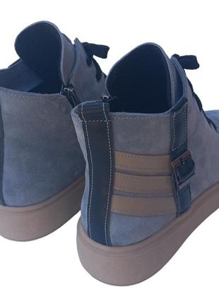 Осенние ботинки женские замшевые голубого цвета утепленные байкой на плоской подошве 38 36-42 на заказ4 фото