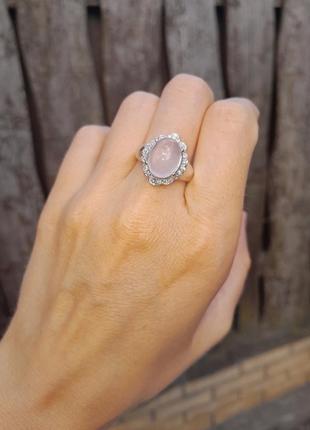 Серебряное кольцо с натуральным розовым кварцем
