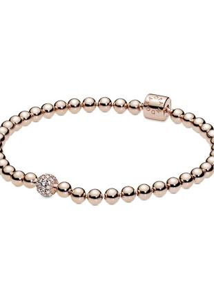 Оригинал пандора оригинальный серебряный браслет 588342cz серебро шарики с камнями паве камни камешки розовое золото с биркой новый