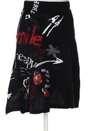 Черная трикотажная дизайнерская юбка desigual /женская асимметричная миди юбка 100% хлопок2 фото