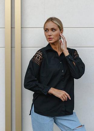 Сорочка з мереживом чорна m, l