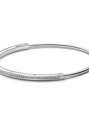 Оригинал пандора оригинальный серебряный браслет 592313c01 серебро классический бангл с логотипом паве камни камень с биркой новый