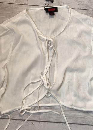 Блузка блуза завʼязки шнурівка виріз довгий рукав ліхтарик коротка укорочена легка пряма7 фото