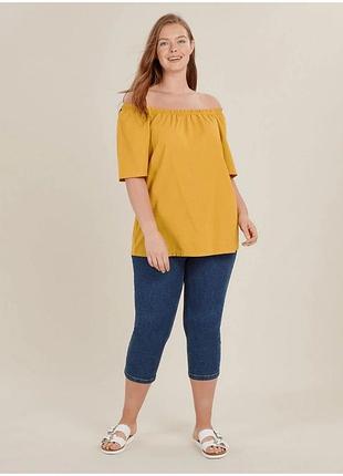 Льняная блуза-туника со спущенными плечами большой размер