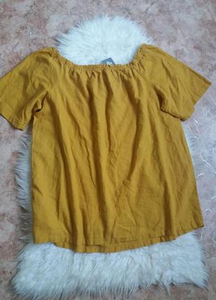Льняная блуза-туника со спущенными плечами большой размер7 фото