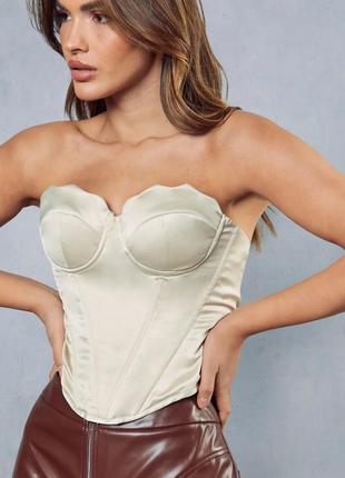 Корсет топ бра ліф чашки короткий укорочений відкриті плечі кісточки по фігурі облягаючий обтягуючий атлас майка