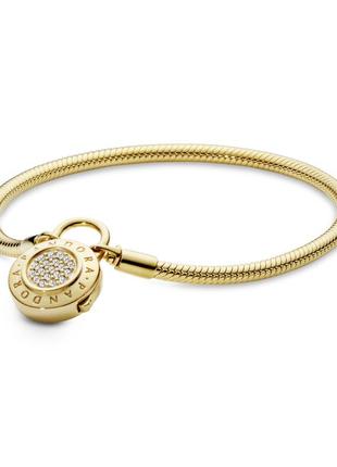 Оригинал пандора оригинальный серебряный браслет 567757cz серебро классический медальон с камнями паве позолота золото с биркой новый