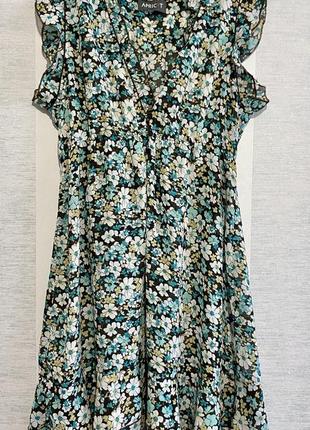 Платье мини цветочний принт с рюшами