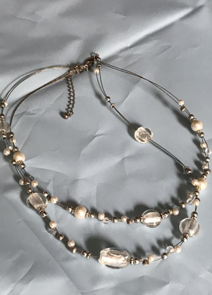 Многорядное колье ожерелье на леске с перлами, мурманским стеклом (имитация)