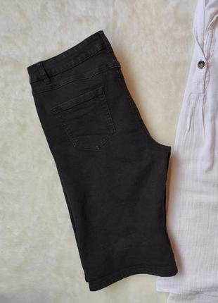 Черные джинсовые прямые длинные шорты бриджи стрейч батал средняя талия посадка9 фото