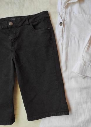 Черные джинсовые прямые длинные шорты бриджи стрейч батал средняя талия посадка5 фото