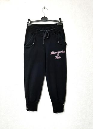Abercrombie & fitch спортивные штаны капри бриджи трикотажные манжеты чёрные двунитка женские 44 462 фото