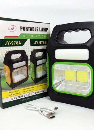 Портативний ліхтар лампа jy-978b акумуляторний із сонячною панеллю + power bank. колір: зелений3 фото