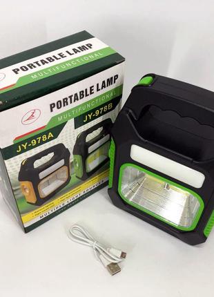 Портативний ліхтар лампа jy-978b акумуляторний із сонячною панеллю + power bank. колір: зелений6 фото