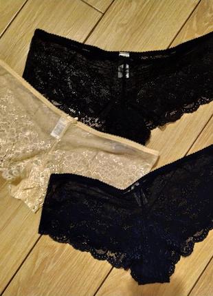 Трусики кружево колір бежевий, чорний, синій